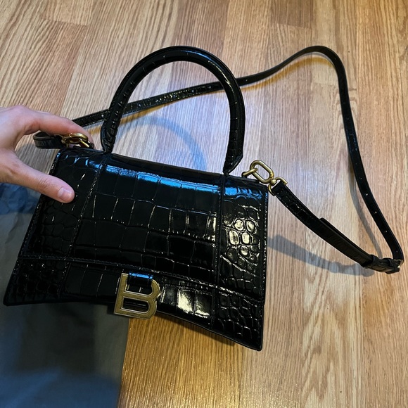 BALENCIAGA Hourglass small glossed croc-effect leather tote - Picture 6 of 14